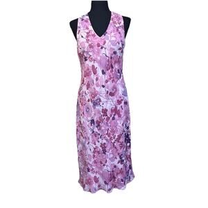 Vintage Ann Taylor Silk Floral Midi Dress PSize 8P Y2K Occasion Romantic Church